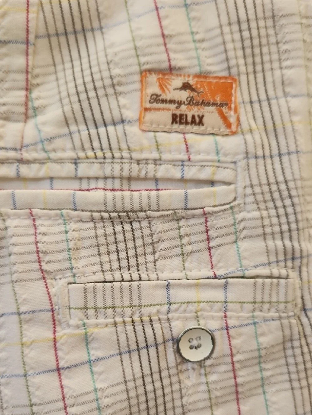 Tommy Bahama White Plaid Seersucker Flat Front Shorts